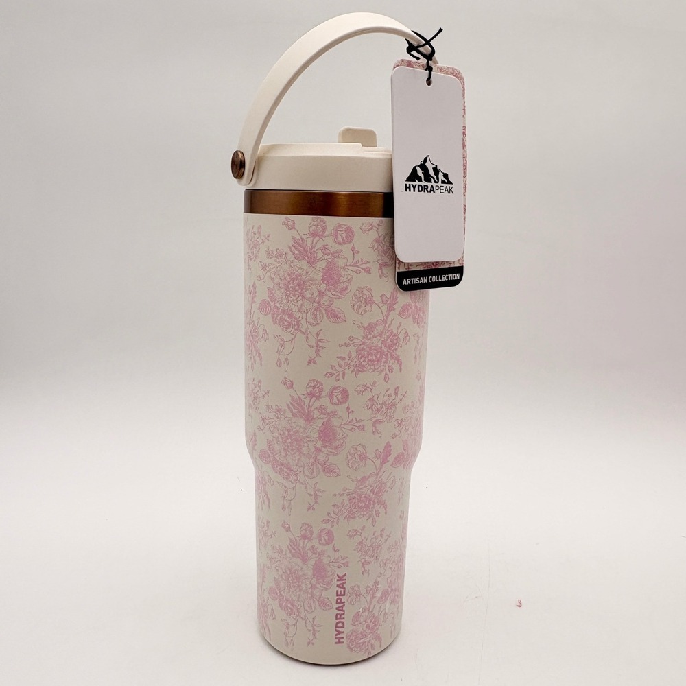 Hydrapeak Nomad 32 oz Tumbler Artisan Collection‎ Floral Pink Toile Ivory Lid